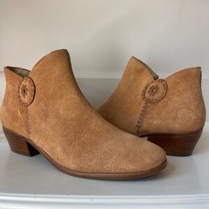 Jack Rogers Mocha Brown Suede Leather Western Ankle Boots with Whipstitching